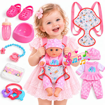 WonderStone Baby Doll Set , 12.5 Inch Baby Doll with 10 Accessories, Potty & Bag, Pretend Play Toy for Toddlers