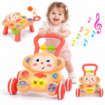 WonderStone 3-in-1 Baby Push Walker for Girls, Activity Center for Learning to Walk, Early Educational Toy for Infants 12+ Months, Pink