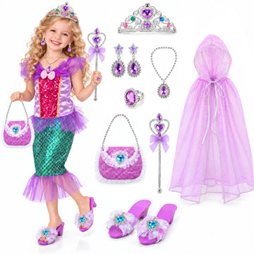 Wonderstone Princess Dress Up for Girls, Toddler Dress Up with Shoes Kids Princess Toys Jewelry Boutique Kit, Pretend Beauty Birthday Gifts for 3 4 5 6 Year Old Girls, Purple