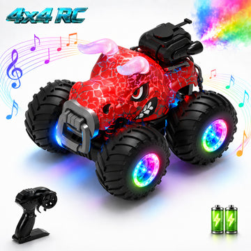 WonderStone Remote Control Car, 2.4GHz Monster Truck Toy with Light Spray, All-Terrain RC Car with Music, Toddler Toy for Boys and Girls Ages 3+, Red