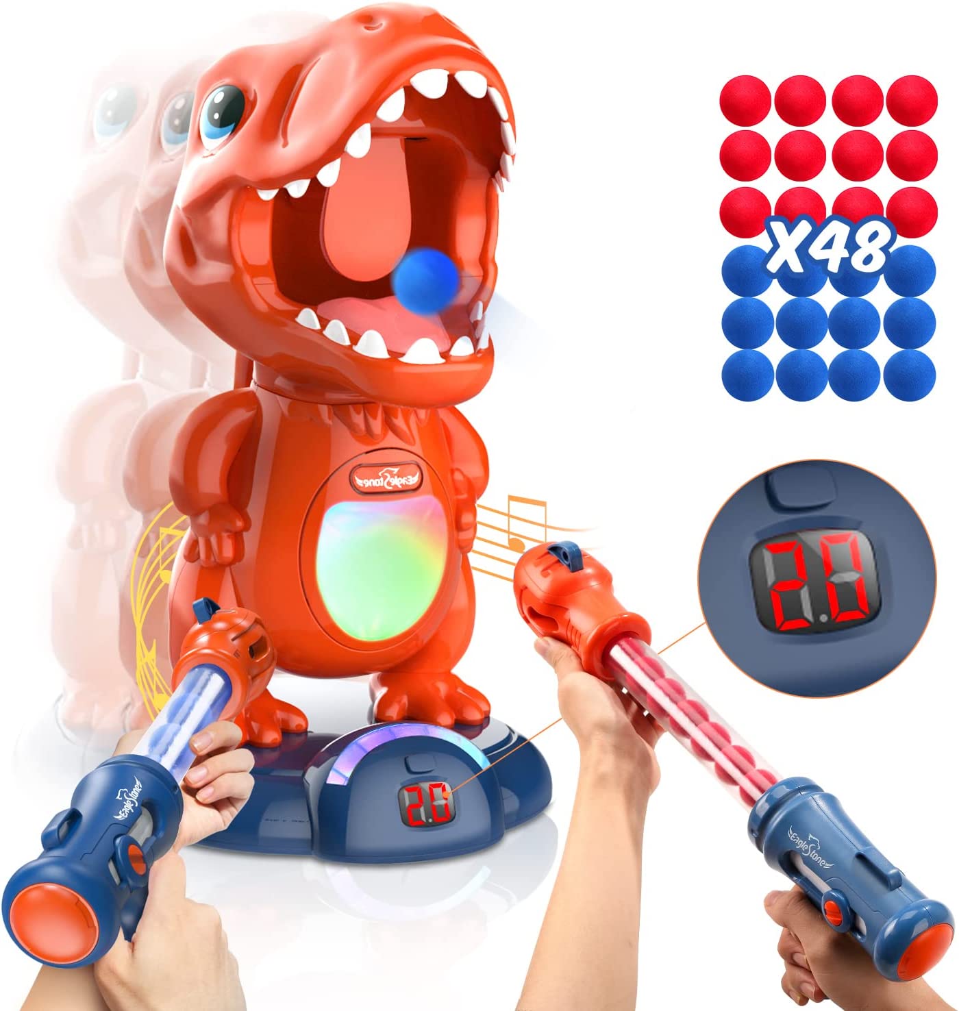 JoyStone Dinosaur Toys Shooting Games with 2 Shooting Guns Electronic Target Score 48 Foam Balls for Kids