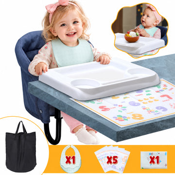 WonderStone Hook On Chair, Portable High Chair with Tray, Storage Bag & Free Accessories, Clip-On Table Chair for Baby and Toddler, Ideal for Home and Travel, Blue