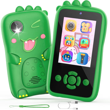 JoyStone Kids Dinosaur Button Smart Phone Toys for Kids, Play Toy Phone with Music Player Dual Camera Puzzle Games, Toddler Learning Toys for 3-8 Year Old, Birthday, Kids Trip Activities, Green