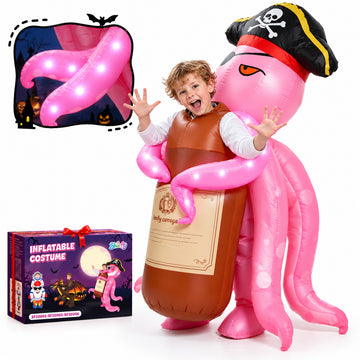WonderStone Octopus Inflatable Costumes with LED Lights, Halloween Blow-Up Costume, Beer Bottle Abducted by Pirate Outfit for Cosplay Party, Suitable for Kids Ages 6–12