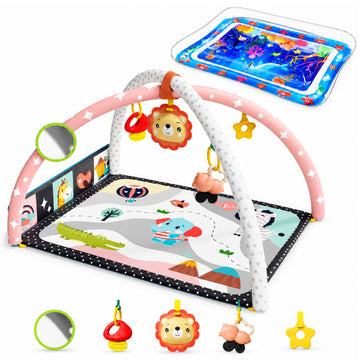 Wonderstone 2-in-1 Baby Play Gym with Water Mat, Infant Activity Play Mat with Hanging Sensory Toys, Tummy Time Floor Mat for Babies 0–12 Months, Multicolor