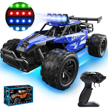 WonderStone 1:16 RC Cars, Alloy Remote Control Truck with LED Headlight and 2 Rechargeable Batteries, High Speed Adjustable 2.4 GHz Monster Trucks for Boys Kids Adult Gifts 3-12, Blue