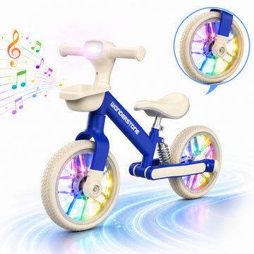 Wonderstone 10" Balance Bike for Kids with Colorful Lights/Music, Adjustable Seat Ride-On Toy with 2 Silent Wheels, Outdoor Toddler Training Bike for Boys and Girls Aged 2–6, Blue