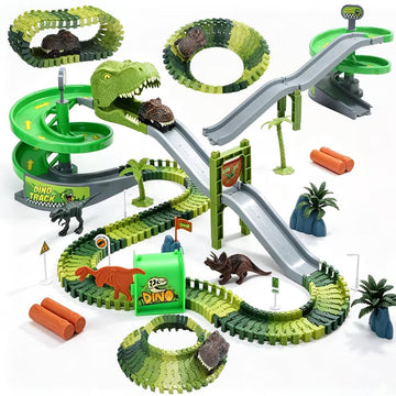 Wefone Dinosaur Track Toy Set for Kids, Spiral Climb & Waterfall Race Track with Dino Car, Flexible DIY Track Playset with Figures & Accessories, STEM Gift for Boys Girls Ages 3+.