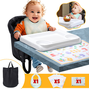 Hook On Chair, Portable High Chair with Tray, Storage Bag & Free Accessories, Clip-On Table Chair for Baby and Toddler, Ideal for Home and Travel, Black