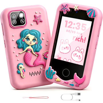 Wonderstone Kids Sea Fairy Smart Phone, 2.8'' Touchscreen Learning Toy Phone with Dual Cameras, Built-in 8GB Memory, Games, Music Player, Christmas & Birthday Gift for Toddler Girls Ages 3-10