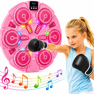 Wonderstone Music Boxing Machine, Wall-Mounted Bluetooth Smart Punching Bag with LED Lights, Includes Gloves, Fun Fitness Toy for Kids & Adults, Boys & Girls Ages 6–12 (Pink)