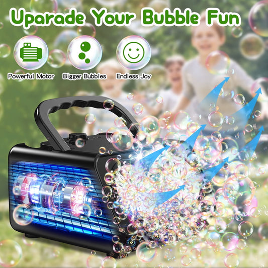 JoyStone Upgraded Bubble Machine with 2 Speed Levels, Automatic Bubble Machine for Kids 20000+ Bubbles Per Minute with 2 Fans, Bubble Maker for Outdoor Indoor Birthday Wedding Party, Black