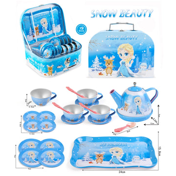 JoyStone 19PCS Kids Tea Party Set Includes Kettle, Princess Tea Time Toys Playset Kitchen Pretend Play Toy for 3-10 Years Old, Blue