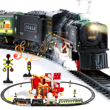 JoyStone Electric R/C Train Set Toys for Boys with Smokes, Lights & Sound, Tracks, Toddler Model Train Set with Steam Locomotive Engine & Cargo Cars and Tracks, Christmas Toy Train for Kids