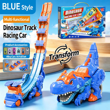Wonderstone Dinosaur Transport Truck Car Toy with 6 Alloy Race Cars, Carrier Vehicles Toys Set for Kids for Boys Aged 3-10 Years (Blue)