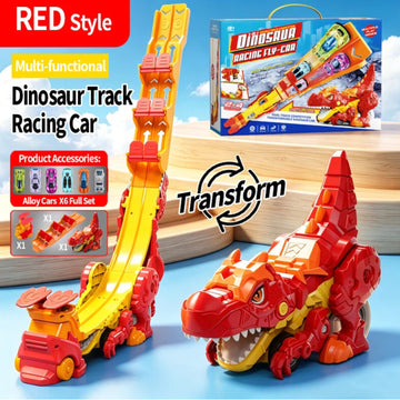 Wonderstone Dinosaur Transport Truck Car Toy with 6 Alloy Race Cars, Carrier Vehicles Toys Set for Kids for Boys Aged 3-10 Years (Red)
