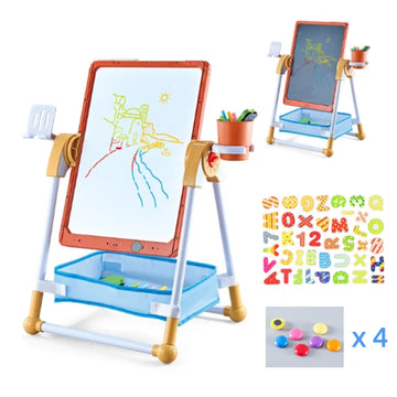 Wonderstone 2-in-1 Kids Double-Sided Art Easel, Writing Tablet and Magnetic Whiteboard, 360° Rotatable Drawing Board with One-Click Erase, Educational Learning Toy for Boys Girls Toddler 3-12