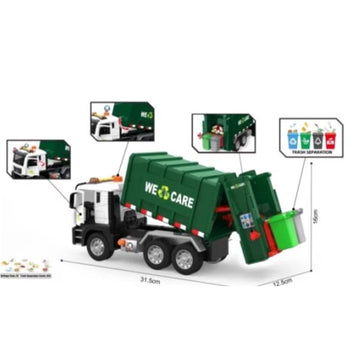 Wonderstone Garbage Truck Toy Set, Trash Truck with Sound, Light, Dumpster, Trash Bins and Learning Cards, Birthday Gifts for Toddler Boys Kids Ages 3 4 5 6 7 8