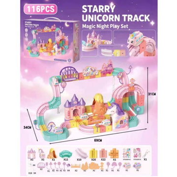 Wonderstone 116 PCS Electric Train Set for Kids, Unicorn Themed Building Kits with Unicorn Figure, Castle & Decor Accessories, Car Toy Set Gift for Girls 3 4 5 6 7 8 Years Old