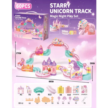 Wonderstone 60 PCS Electric Train Set for Kids, Unicorn Themed Building Kits with Unicorn Figure, Castle & Decor Accessories, Car Toy Set Gift for Girls 3 4 5 6 7 8 Years Old