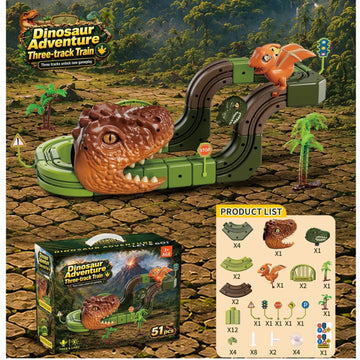 Wonderstone 51 PCS Electric Train Set for Kids, Dinosaur Themed Building Kits with Dinosaur Train and Trees, Car Toy Set Gift for Kids Boys Girls 3 4 5 6 7 8 Years Old