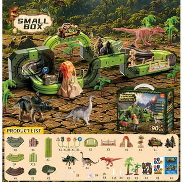 Wonderstone 90 PCS Electric Train Set for Kids, Dinosaur Themed Building Kits with Dinosaur Train and Trees, Car Toy Set Gift for Kids Boys Girls 3 4 5 6 7 8 Years Old