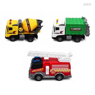 Wonderstone 3-Pack Vehicle Toy Set – Friction Powered Garbage Truck, Fire Truck, and Construction Vehicle with Lights and Sounds – Educational Toy Set for Boys, Ideal Gift for Kids
