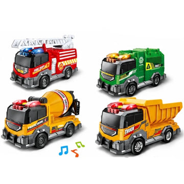Wonderstone 4-Pack Vehicle Toy Set – Friction Powered Garbage Truck, Fire Truck, and 2 Construction Vehicle with Lights and Sounds – Educational Toy Set for Boys, Ideal Gift for Kids