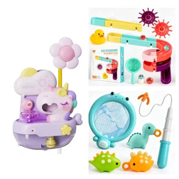 Wonderstone 21 PCS Baby Bath Toy Set, Bathtub Toys with Unicorn Shower Sprinkler, Water Slide Track, Fishing Game, Toddler Water Play Toys for Shower Bathtime (Purple)
