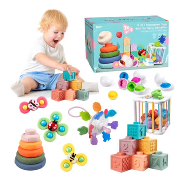 Wonderstone 7-in-1 Montessori Baby Toys with Storage Box, Stacking Blocks, Eggs, Spinner, Crab Pull Toy, Shape Sorter Cube Toy, for Boys Girls Infants 6-36 Months