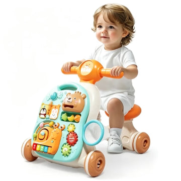 WonderStone 4-in-1 Baby Push Walker, Sit-to-Stand Learning Activity Center with Balance Bike Function, Educational Toy for Infants 12+ Months
