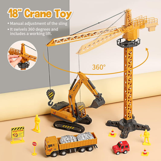 JoyStone Kids Construction Vehicles Playset with Playmat,Crane, Excavator, Tractor, Dump Truck, 4 Firetrucks, Christmas Birthday Gift for 3-5 Year Old Toddlers Boys
