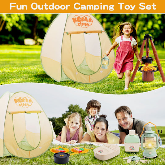 JoyStone Kids Camping Set with Tent, 42Pcs Camping Pretend Play Tent, Toy Campfire, Binoculars, Oil Lantern, Indoor and Outdoor Camping Toy Set, Gift Idea for Boys Girls