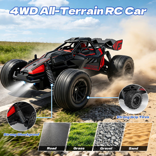 ‌JoyStone Remote Control Car for Kids, 2.4GHz Off-Road RC Car with LED Lights, 50 Mins Runtime, All Terrain RC Truck Toy for Boys Girls, Red