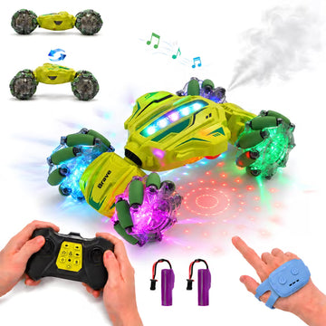WeFone Gesture Sensing RC Stunt Car for Kids, Double-Sided 360°Rotating Off-Road Remote Control Car with Tail Spray Mist, LED Lights & Music, 2 Batteries, Gift for Boys Girls