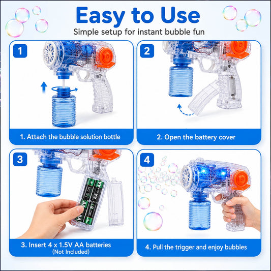 JoyStone 3 Pack Bubble Machines for Kids with 6 Bubble Solutions, Transparent Bubble Toy with Lights, Outdoor Bubble Maker for Birthday Party, Wedding, Bubble Toys for Boys & Girls