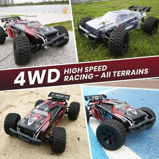 1:10 Scale High Speed RC Cars, 50+ KM/H Hobby Grade 4WD Off Road Monster Remote Control Truck for Adults Boys with Extra Shell & 2 Batteries, Red