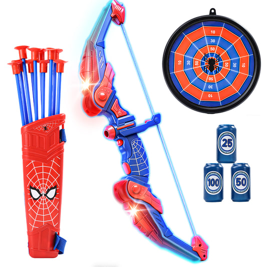 JoyStone Bow and Arrow Set for Kids- LED Light up Archery Toy Set with 10 Suction Cup Arrows, Target & Quiver and 3 Target Cans, Indoor and Outdoor Toys for Children Boys Girls, Blue