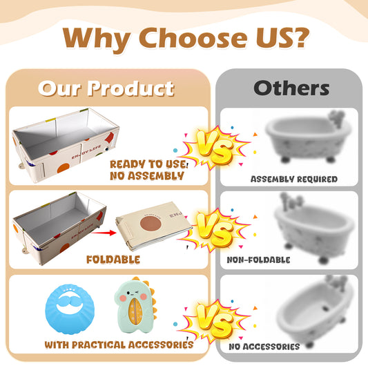 Wonderstone Portable Foldable Bathtub, Rectangle Baby Shower Tub with Drainage Design, Beach Vacation Travel Essentials for 1-3 Kids Toddler (off-White)