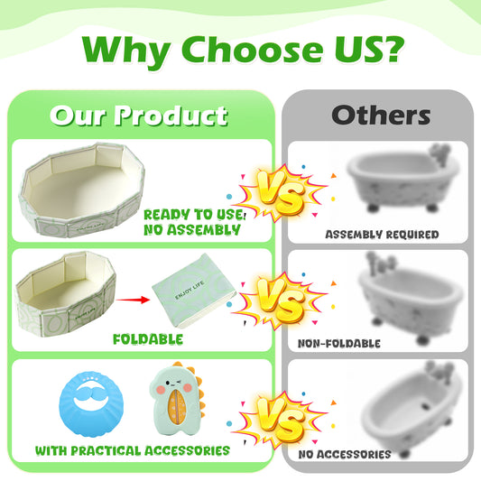 Wonderstone Portable Foldable Bathtub, Collapsible Baby Shower Tub with Drainage Design, Beach Vacation Travel Essentials for 1-3 Kids Toddler (Green+White)