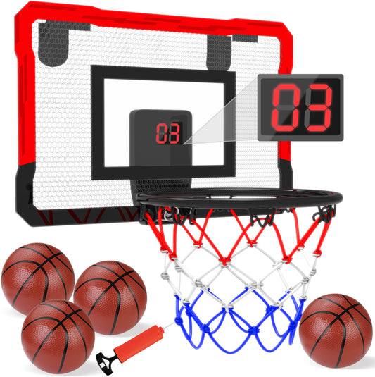 Indoor Mini Basketball Hoop for Kids with Electronic Scoreboard, over The Door Basketball Hoop Toy with Foldable Rim, Birthday Gift for 5-13 Year Old Boys