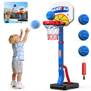 JoyStone 4 in 1 Kids Basketball Hoop T Ball Set Ring Toss Game for Kids, Baseball Tee with Automatic Pitching Machine, Adjustable Height Basketball Hoop, Sports Gifts Toys for Boys Girls