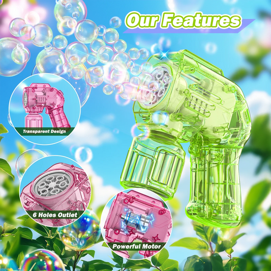 JoyStone 3 Pack Bubble Gun Machine for Kids, Automatic Light Up Bubble Blower with 3 Bottles 10 Bags Refill Solution, Bubble Blaster Gun Bubble Toys for Boys & Girls