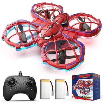 Spider Drones for Kids, Wefone Mini Drone with Cool Lights, One-Key Takeoff / Landing, 360¡ãFlip, Obstacle Avoidance, Headless Mode, 2 Batteries, Red