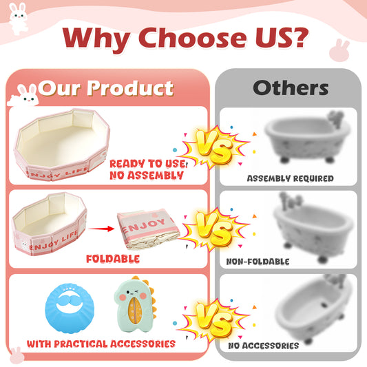 WonderStone Portable Foldable Bathtub, Collapsible Baby Shower Tub with Drainage Design, Beach Vacation Travel Essentials for 1-3 Kids Toddler (Pink)