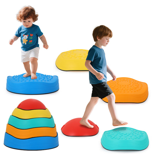 JoyStone Colorful Stepping Stones for Kids, 5 Pcs Durable Non-Slip Toddler Balance Stones, Obstacle Courses Sensory Toys/Stacking Blocks/Beach Toys for Boys Girls