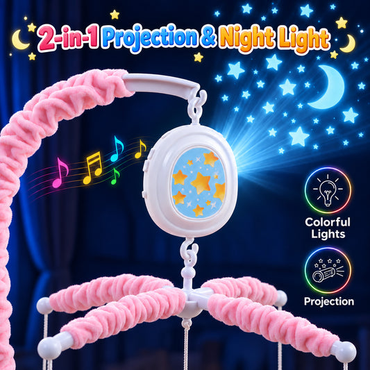 Wonderstone Unicorn Baby Crib Mobile for Girls with Music Box, Rotating Plush Crib Toys for Newborns, Infant, Baby Shower Gift, Pink