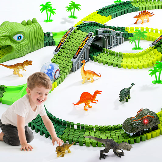 JoyStone 271 PCS Dinosaur World Race Track Toys, Flexible Dinosaur Train Tracks Playset with Dinosaur Cars and 7 Dinosaur Figures, Dinosaur Toys for Boy Girls