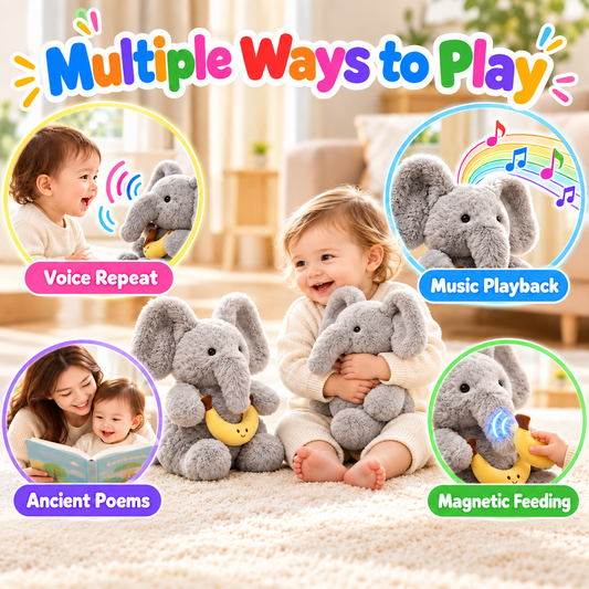 WonderStone Elephant Interactive Plush Toy, Recording & Musical Stuffed Animal with Dancing Flapping Ears, Early Sensory Educational Toy for Infants Toddlers, Perfect Nursery & Baby Gift