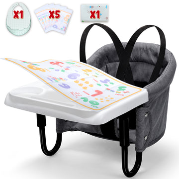 WonderStone Hook On Chair, Portable High Chair with Tray, Storage Bag & Free Accessories, Clip-On Table Chair for Baby and Toddler, Ideal for Home and Travel, Gray